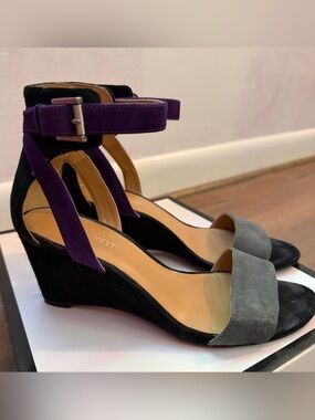 Nine West Two-Tone Suede Wedge Sandals in Purple and Gray